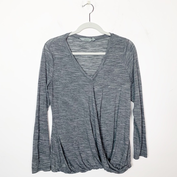 Athleta Tops - Athleta Long Sleeve Faux Wrap Bubble Hem Top Gray